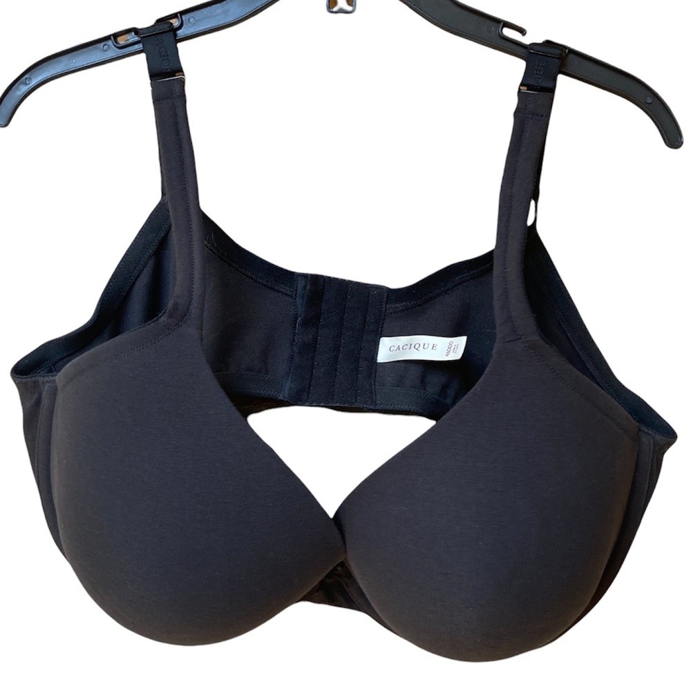 Cacique 46DDD Bra Black Cotton Plunge Underwire Bra